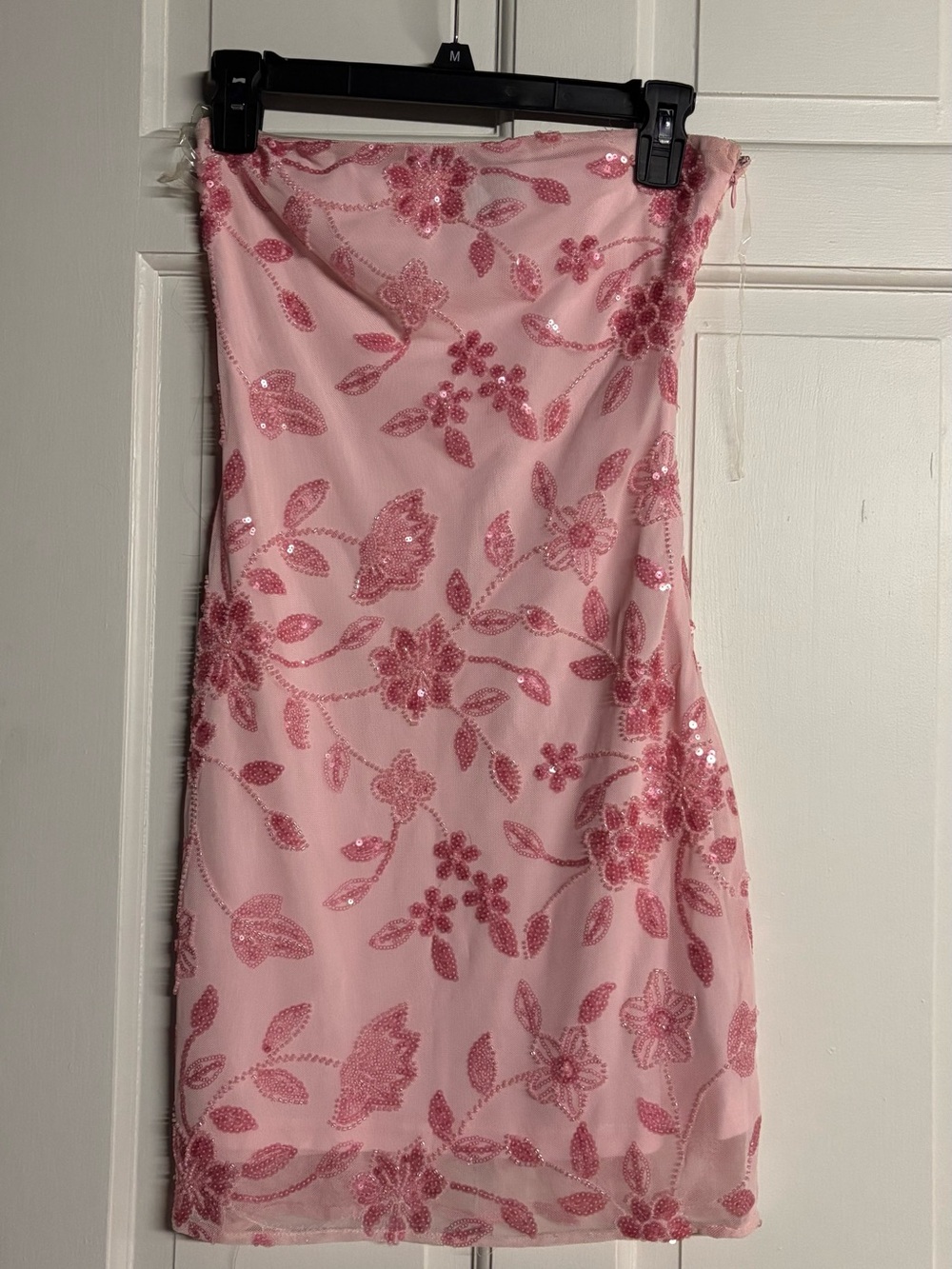 Windsor Light Pink Floral Sequin Strapless Mini Dress